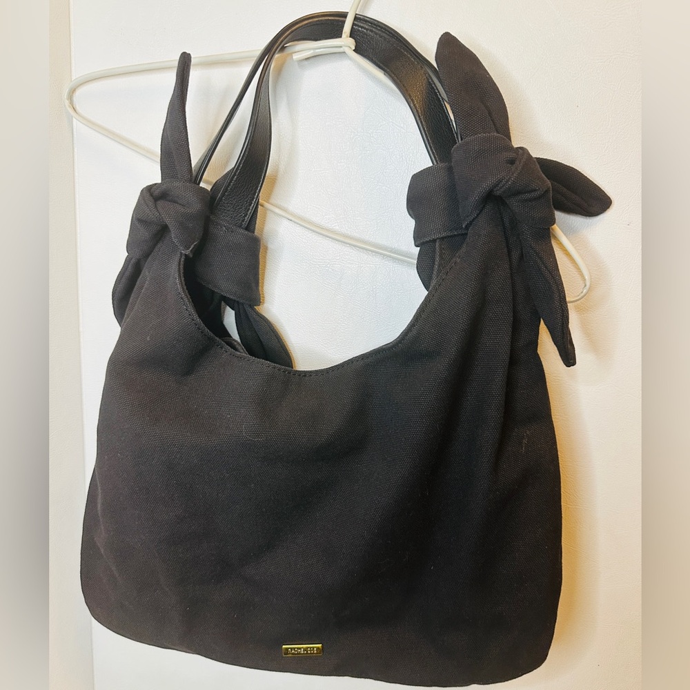 Rachel Zoe Black Fabric Double Strap Shoulder Bag w/ Knot Ties & Gold Hardware